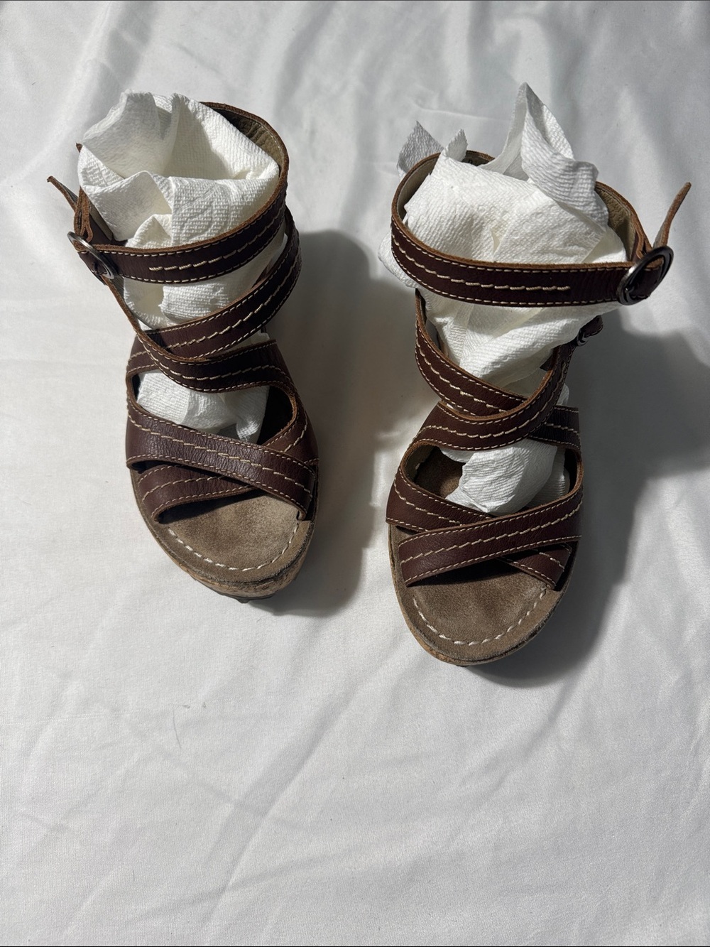 Fly London Leather Platform Ankle Strap Sandals Brown EU 37 US 6.5-7 Boho Chunky